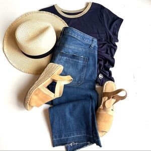 Michael Kors Cropped Raw Hem Jeans Sz 6 Stretch Blue Denim Casual Chic